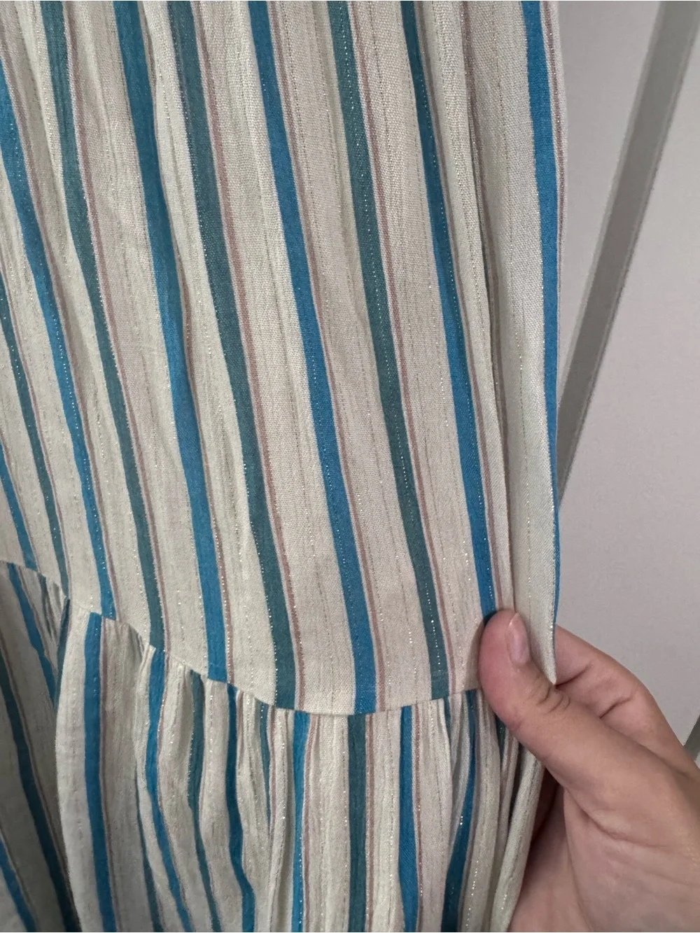 Striped Blue and off-White Tiered Sundress